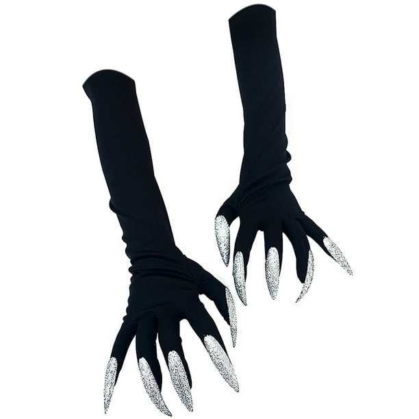 2 Pairs Large Fingernail Long Nail Scary Ghost Nail Gloves for Halloween